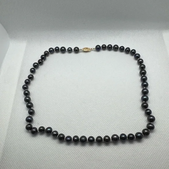 Vintage Tahitian Peacock Rainbow Black Pearl Necklace 14K Gold CLASP 18” - Picture 1 of 14